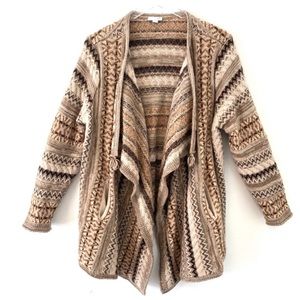 J JILL Alpaca Wool Waterfall Cardigan Sweater Tribal Neutral Pocket Oversized XS